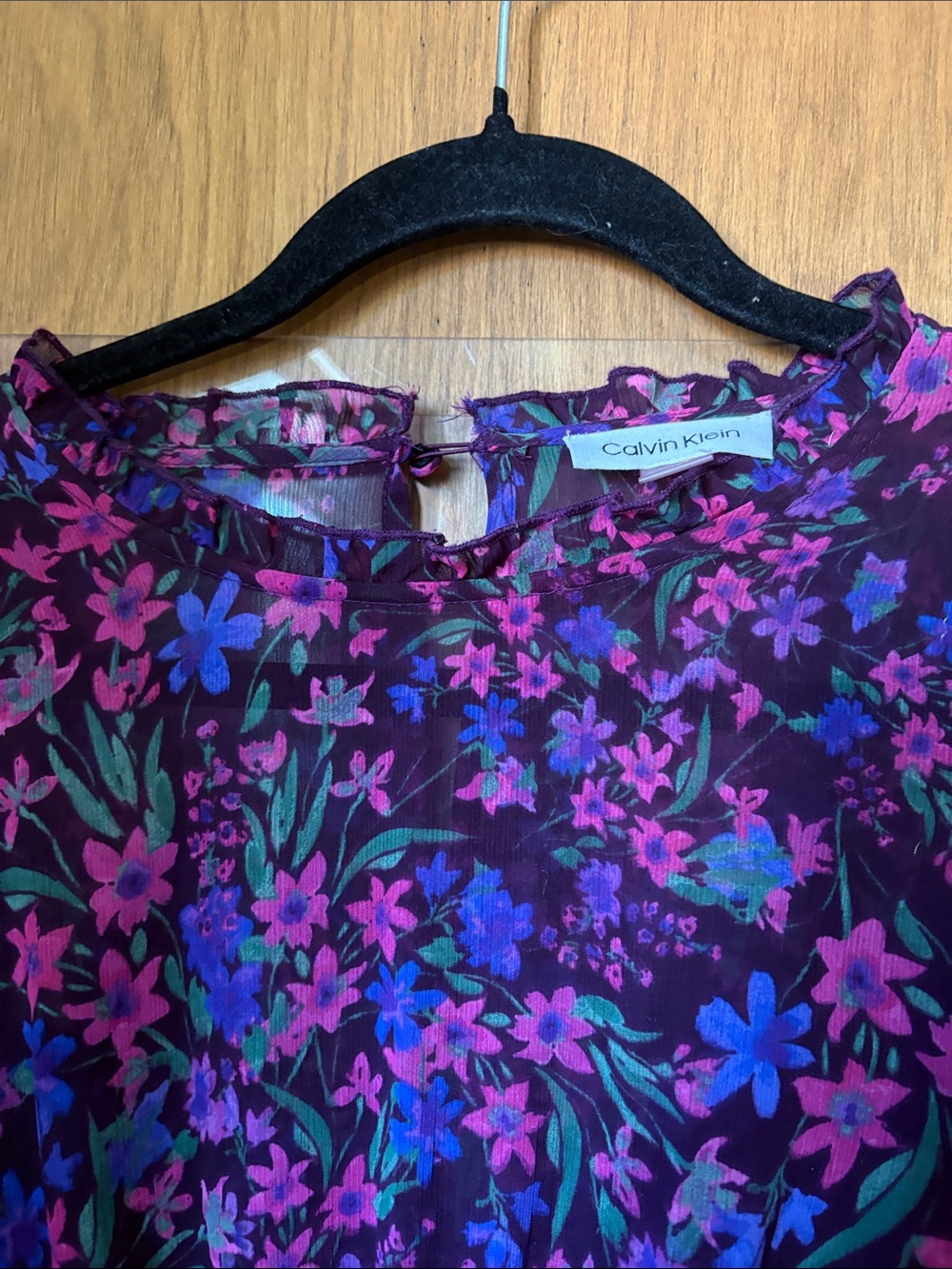 Calvin Klein Purple Floral Long Sleeve Midi Dress - Picture 5 of 7